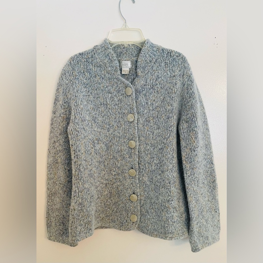 Comfy and Cozy ALPS Alpaca Blend Blue-Grey Button Cardigan Sweater Size Small